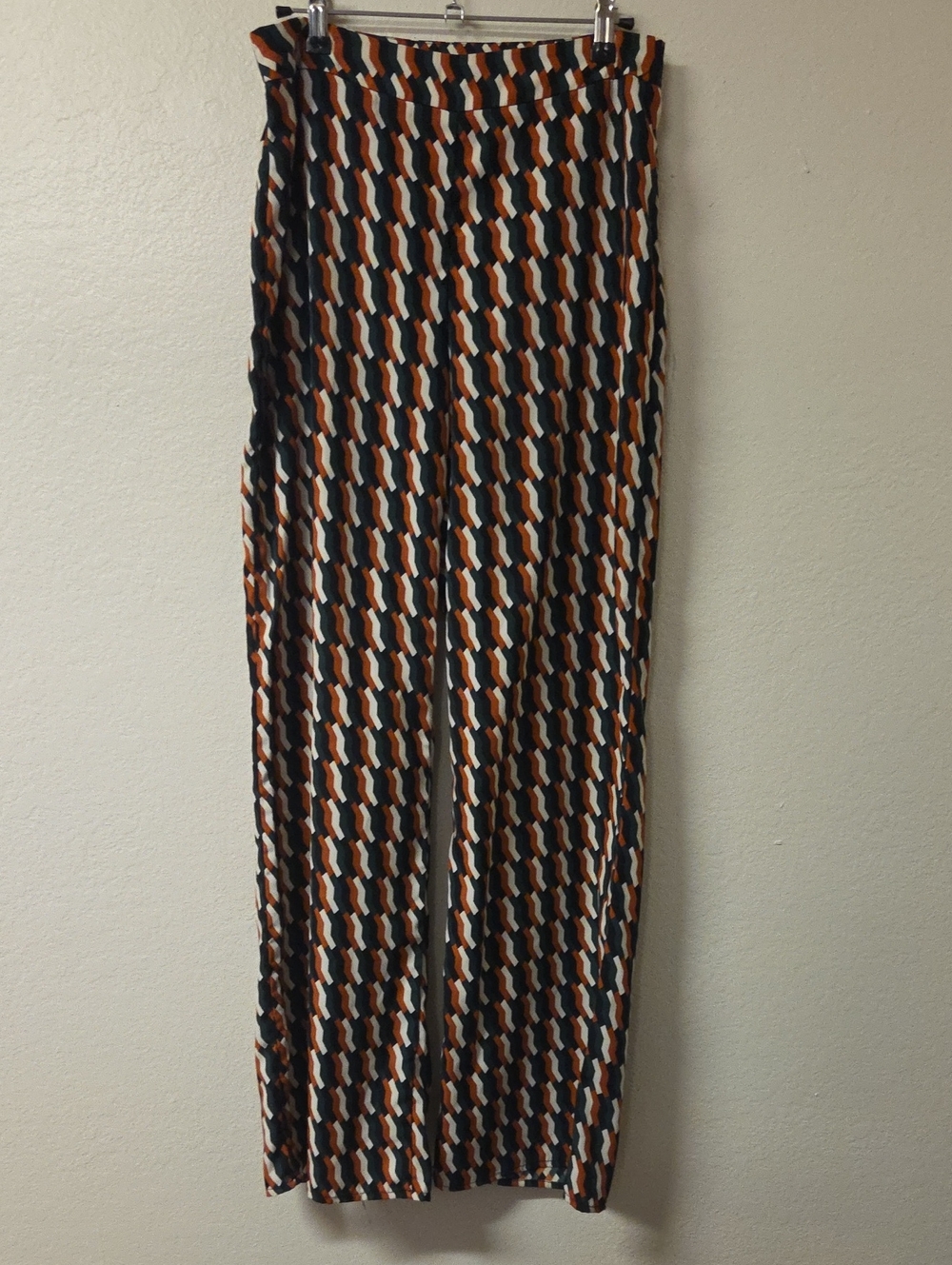 Lulu's Chevron-Stripe Wide Pants in Black, Rust & Cream